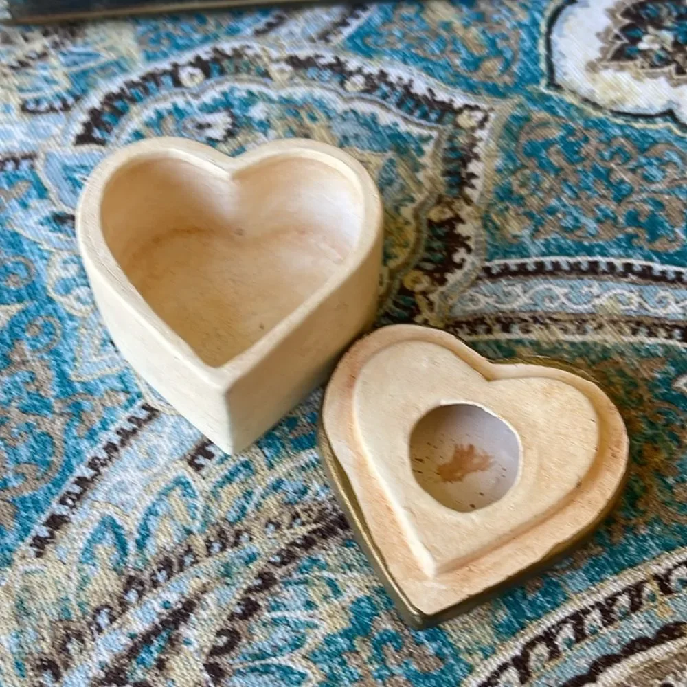 Pottery Heart Trinket Box Signed 1999 Floral Lid Vintage
